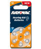 6 x Rayovac Acoustic Special Hearing Aid Batteries Size 13 / ORANGE