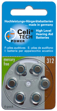 6 x Celitech Power Hörgerätebatterien Gr. 312 / BRAUN