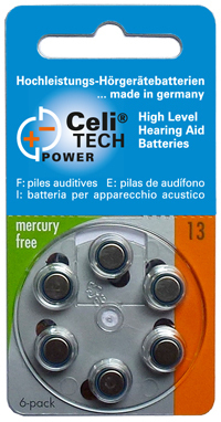 6 x Celitech Power Hearing Aid Batteries Size 13 / ORANGE