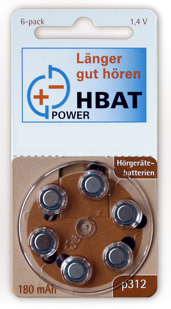 6 x hbatPower Hörgerätebatterien Gr. 312 / BRAUN
