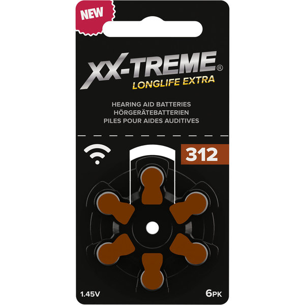 6 x XX-TREME Longlife Extra Hörgerätebatterien Gr. 312 / Braun