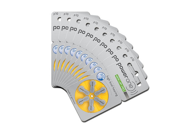 10 yellow hearing aid batteries